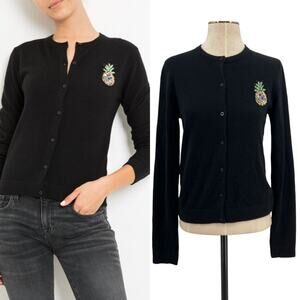 Le‎ Superbe Embellished Cardigan Sweater Cashmere Pineapple Black Size Medium